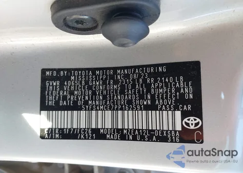 2023 Toyota Corolla Se from USA, damaged, VIN 5YFS4MCE7PP162591